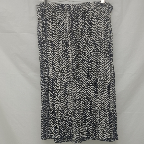 Tiered Maxi Skirt Black & White Cinched Waist Tie w Wood Beads Boho Whimsigoth - Picture 1 of 9